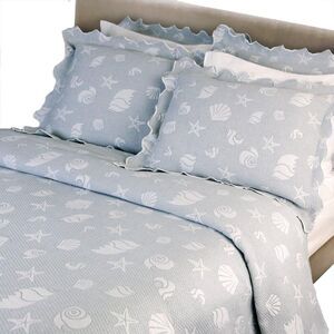 Lamont Home Sea Spray COVERLET ONLY 100% COTTON TWIN Woven in Portugal 96” X 68”